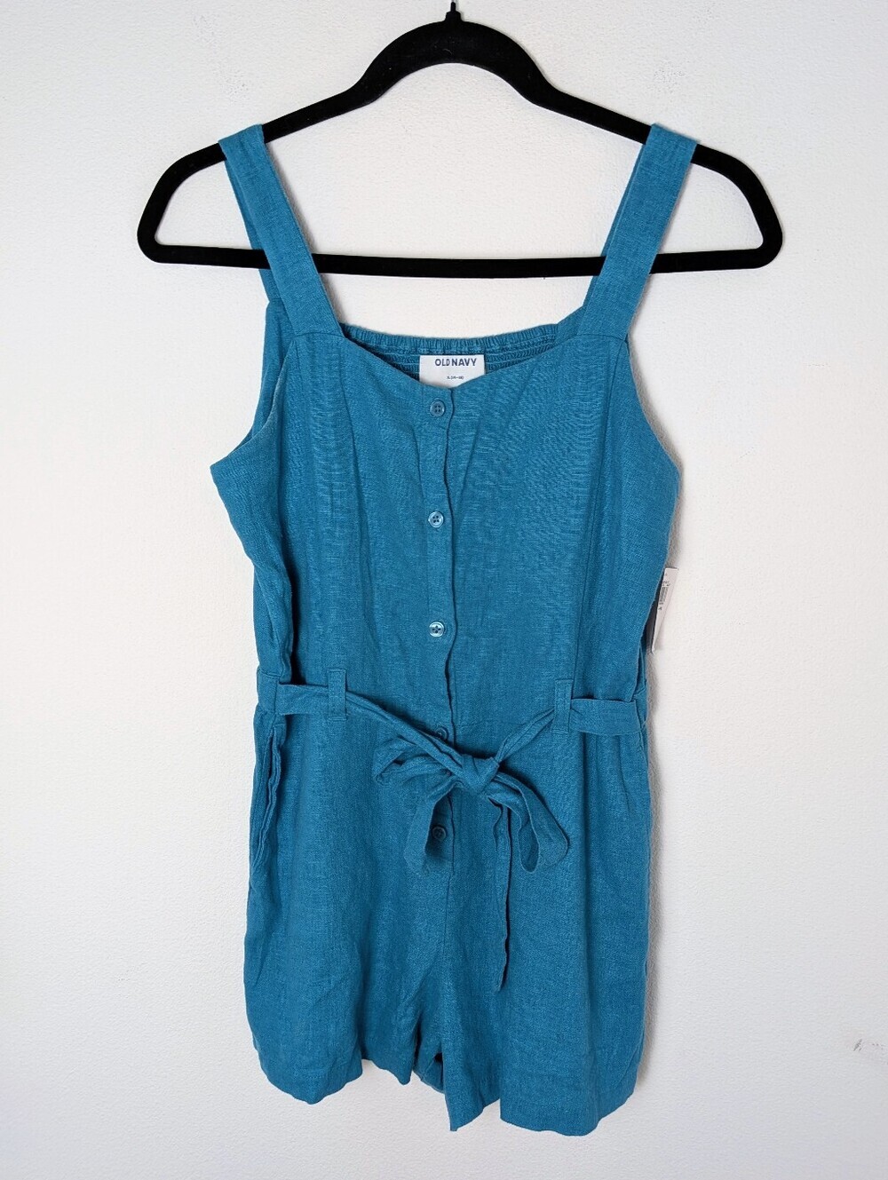 old Navy Sleeveless Linen-Blend Tie-Front Romper for Girls Turquoise Sz XL 14-16